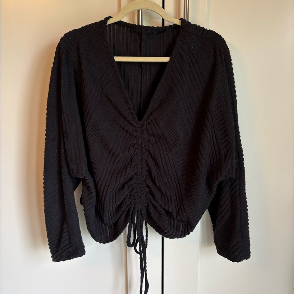 SHEIN Black Textured V-Neck Blouse